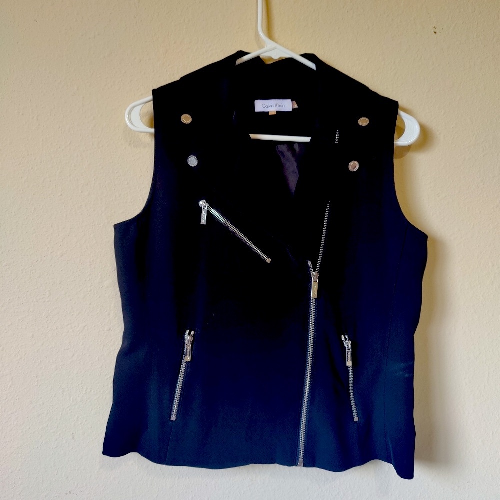 Calvin Klein Black Sleeveless Zip Blouse Size XS